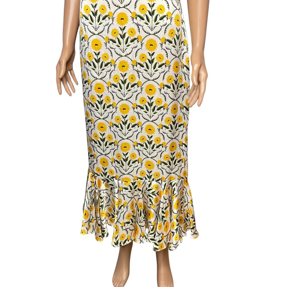 Agua by Agua Bendita Mango Mimosa Midi Dress S Silk White Yellow Floral Rare - Picture 7 of 16